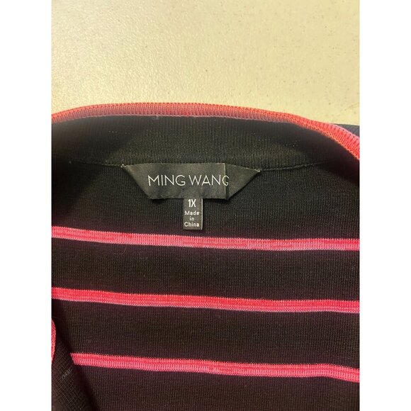 Ming Wang Black and Pink Striped Open Front Blazer 1X - Picture 5 of 5